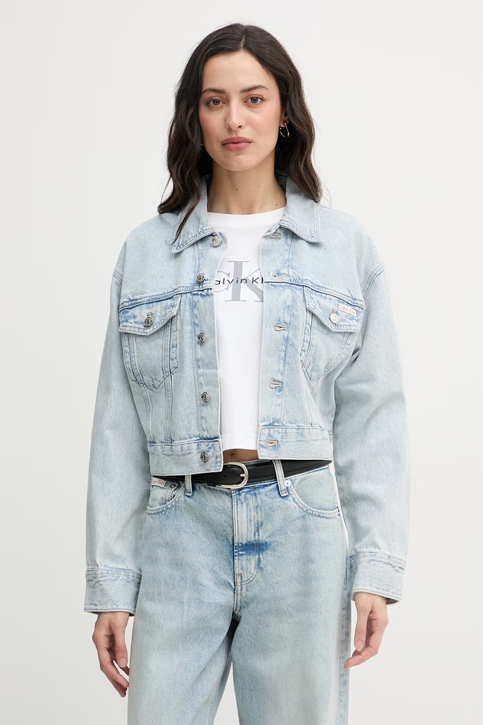 Calvin Klein Jeans krátka bunda dámska rifľová modrá LV047F680G