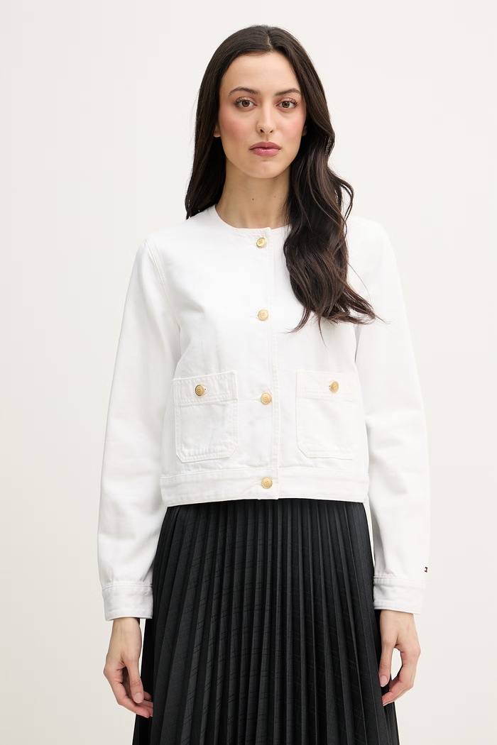 Tommy Hilfiger дънково яке дамско от памук бял WW0WW48591