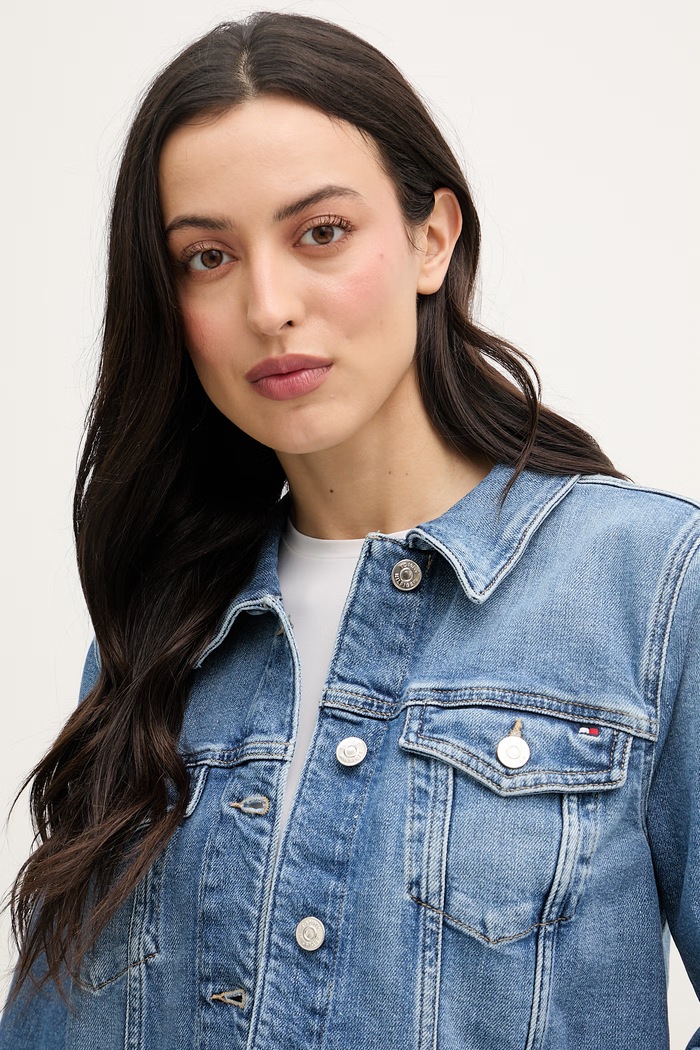 Tommy Hilfiger bunda dámska rifľová modrá WW0WW49568