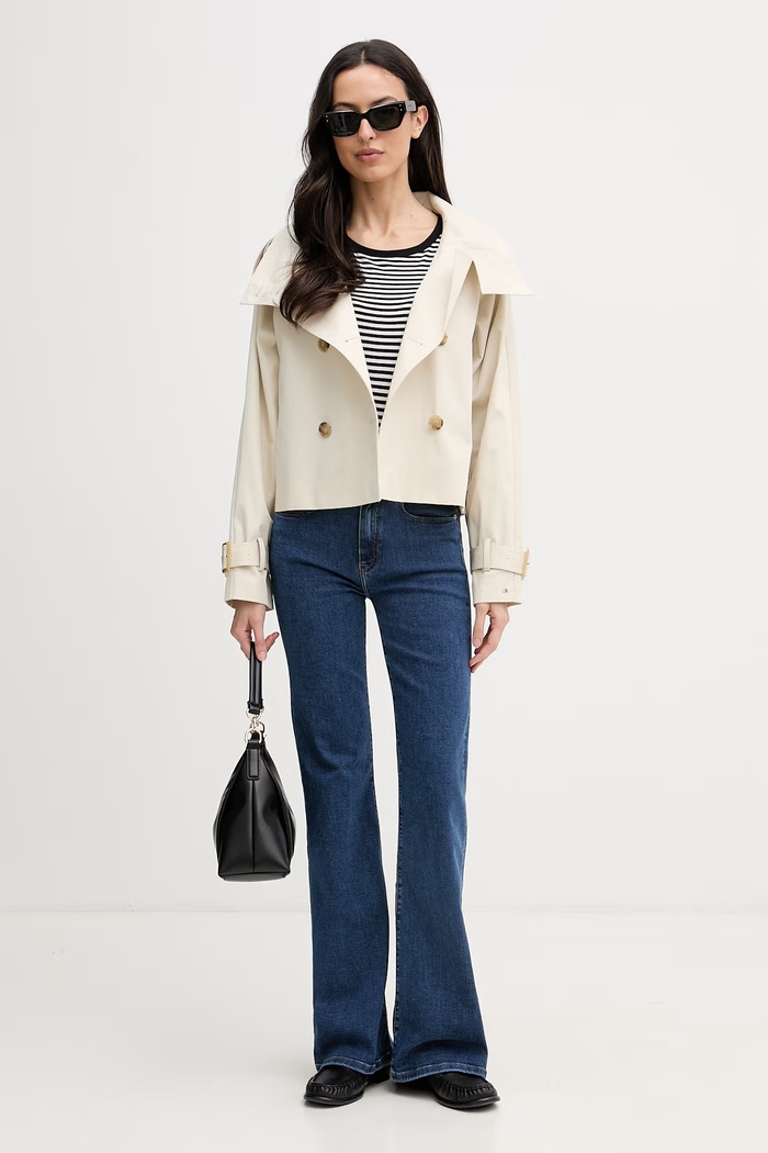 Tommy Hilfiger krátky trenčkot dámsky bavlnený WW0WW50768 béžová SS26