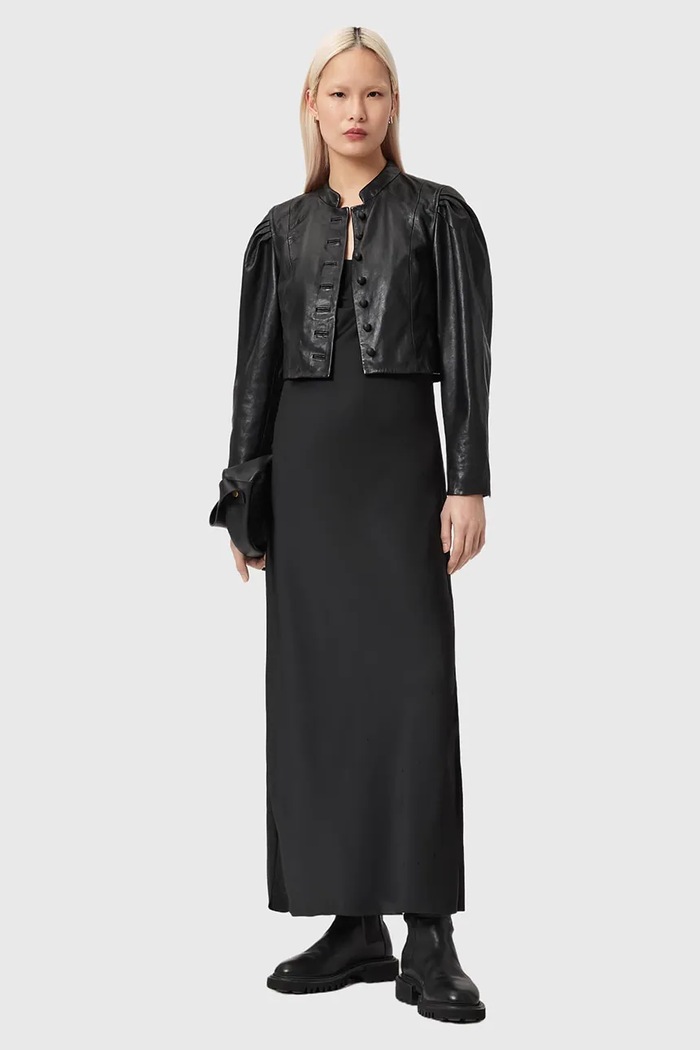Îmbrăcăminte AllSaints geacă de piele SADIE W008LE negru