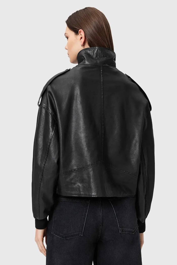 Kožená bunda AllSaints LOWDEN W036LE čierna SS26