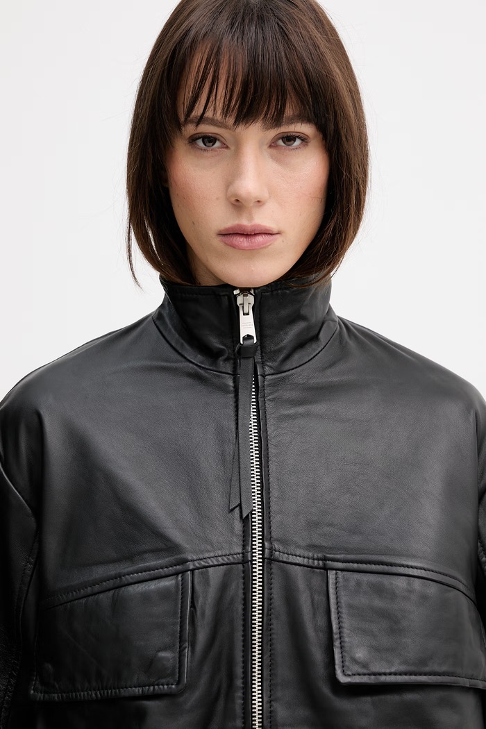 Kožená bunda bomber AllSaints FLOR čierna W042LE