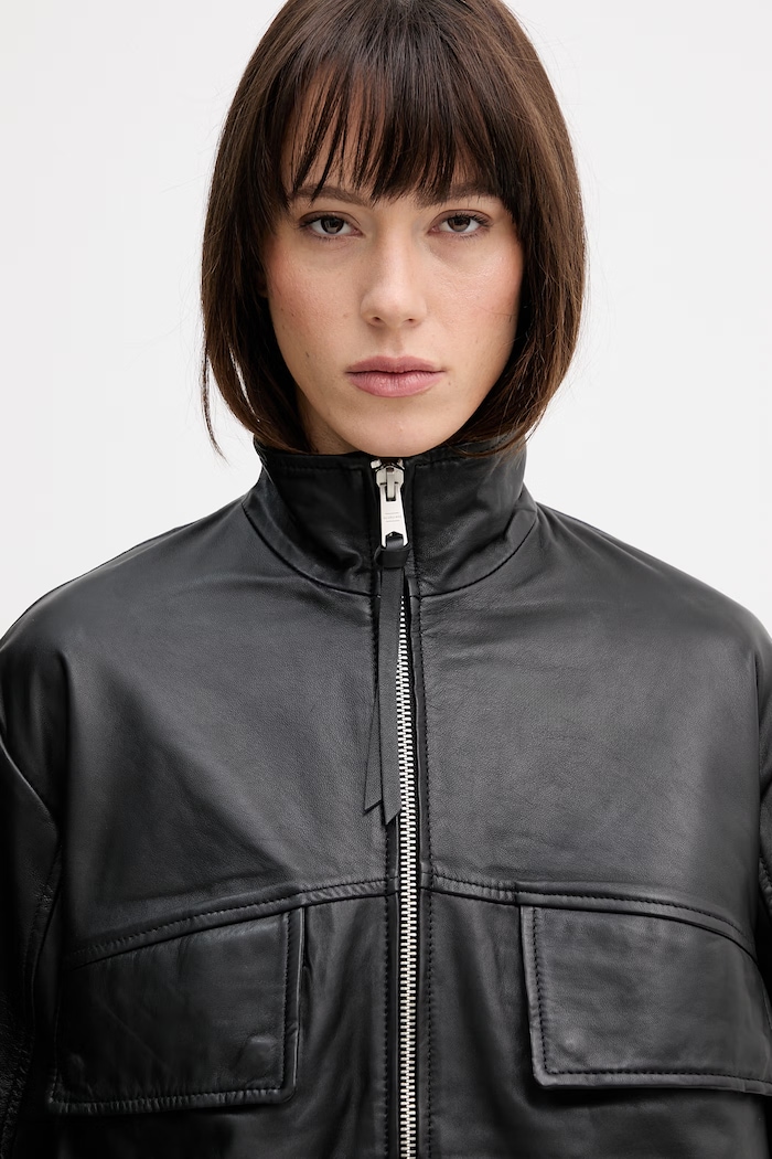 Kožená bunda bomber AllSaints FLOR čierna W042LE