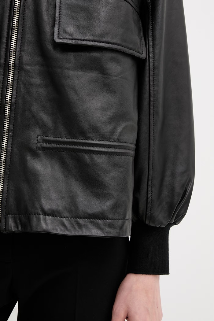Kožená bunda bomber AllSaints FLOR W042LE čierna