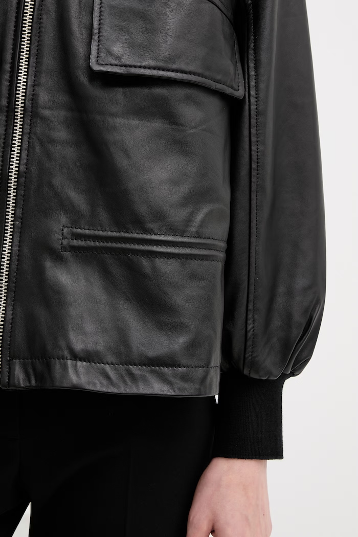 Kožená bunda bomber AllSaints FLOR W042LE čierna