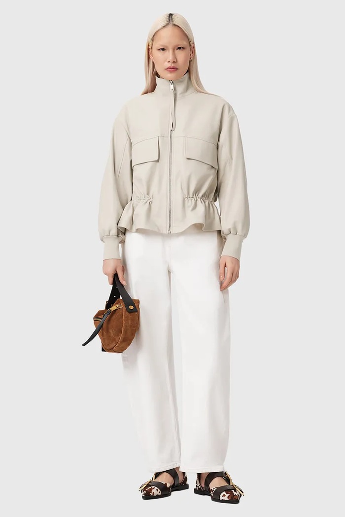 Îmbrăcăminte AllSaints geacă de piele FLOR W076LE alb