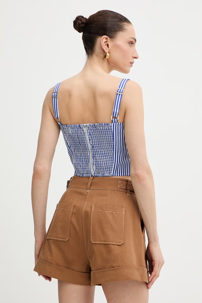 Ρούχα Guess Τοπ crop top Γυναικείο Βαμβακερό TECLA W6GH38.W1848 μπλε