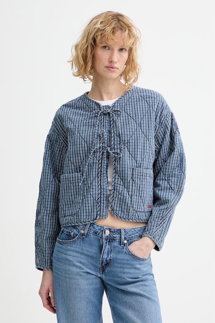 Bavlnená bunda Levi's RUE LINER JACKET jemné zateplenie modrá 005AU.0001