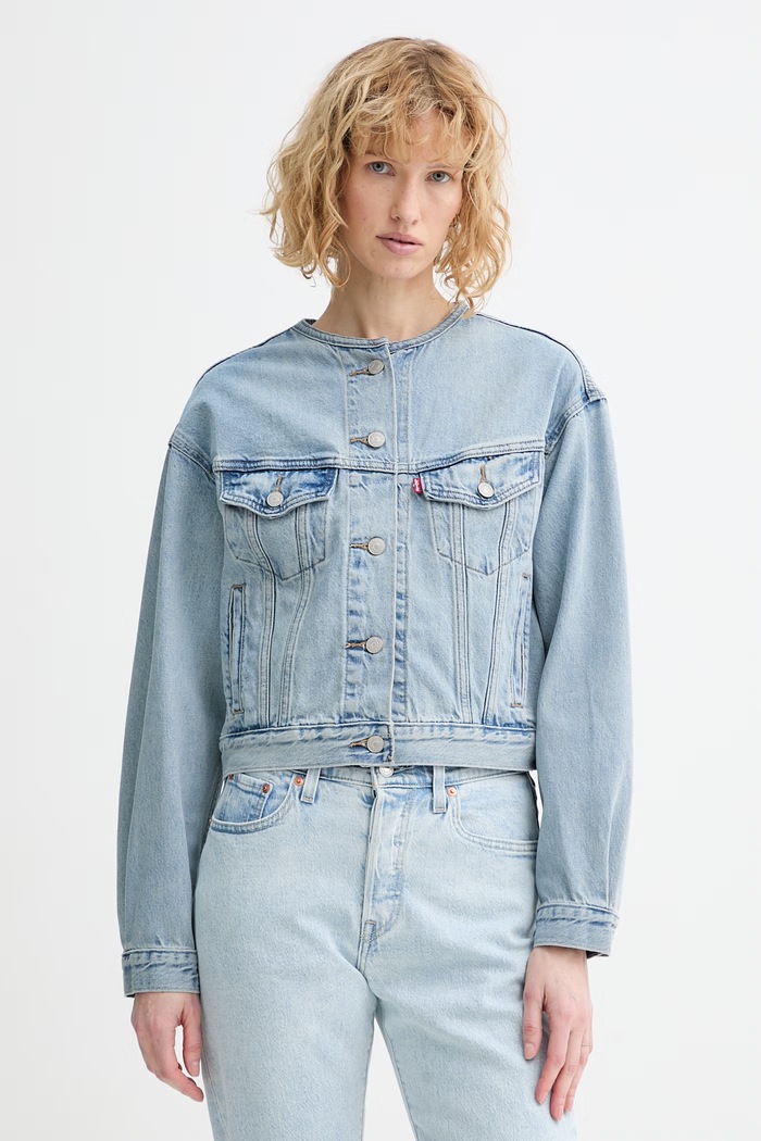Levi's geacă jeans COLLARLESS SHRUNKEN 90S necaptusit albastru 006EZ