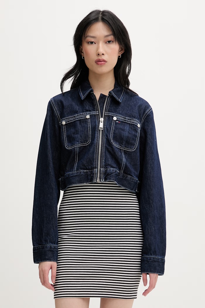 Tommy Jeans μεταβατικό μπουφάν γυναικείο ντένιμ σκούρο μπλε DW0DW22384
