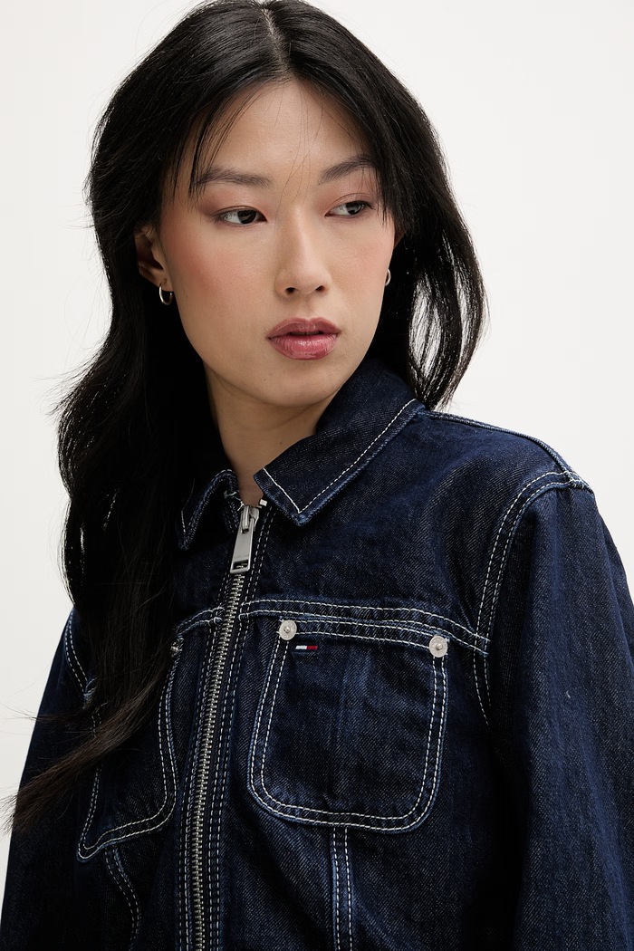 Tommy Jeans μεταβατικό μπουφάν γυναικείο ντένιμ σκούρο μπλε DW0DW22384