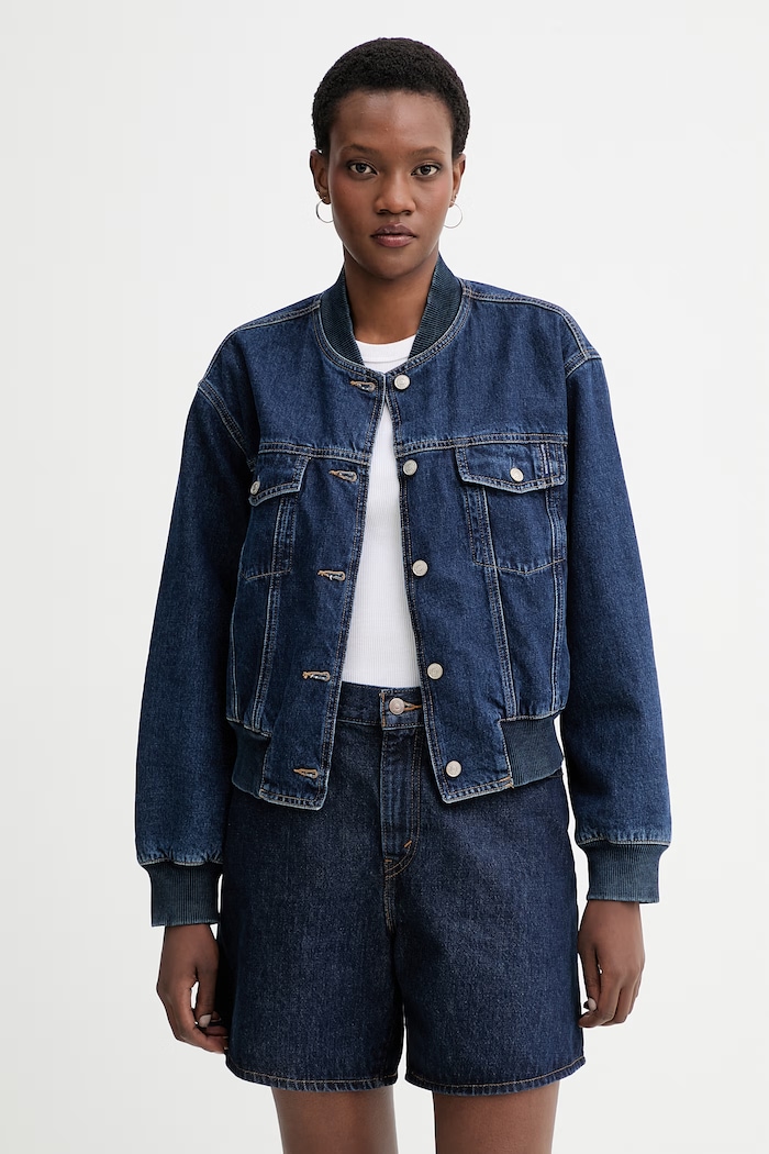 Marc O'Polo jachetă bomber din denim cu captuseala bleumarin 5000007395