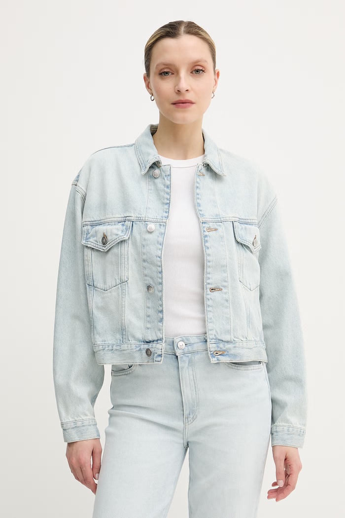 Tommy Hilfiger krátka bunda dámska rifľová modrá WW0WW49572