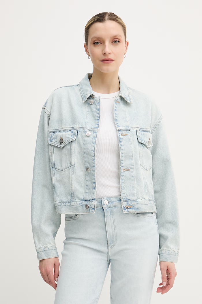 Tommy Hilfiger krátka bunda dámska rifľová modrá WW0WW49572
