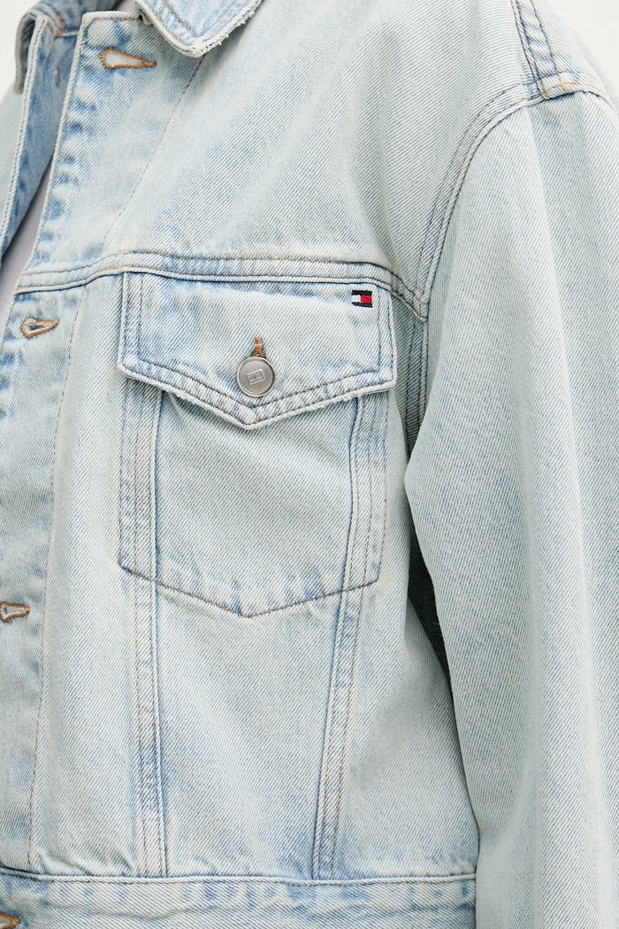 Tommy Hilfiger krátka bunda dámska rifľová WW0WW49572 modrá
