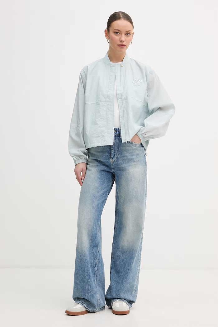 Tommy Hilfiger geacă de tranziție pentru femei WW0WW48619 turcoaz SS26