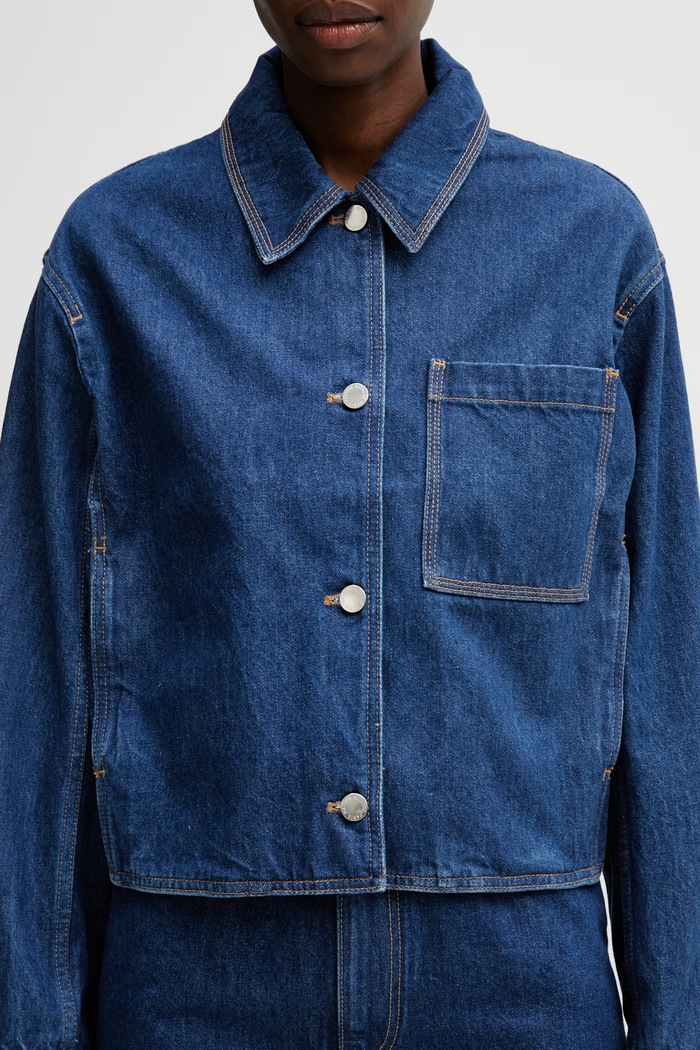 Maison Kitsuné bunda dámská džínová modrá QW02104WD4023