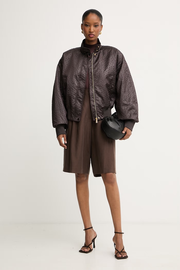 Elisabetta Franchi krátká bunda dámská GB06D63E2 hnědá SS26