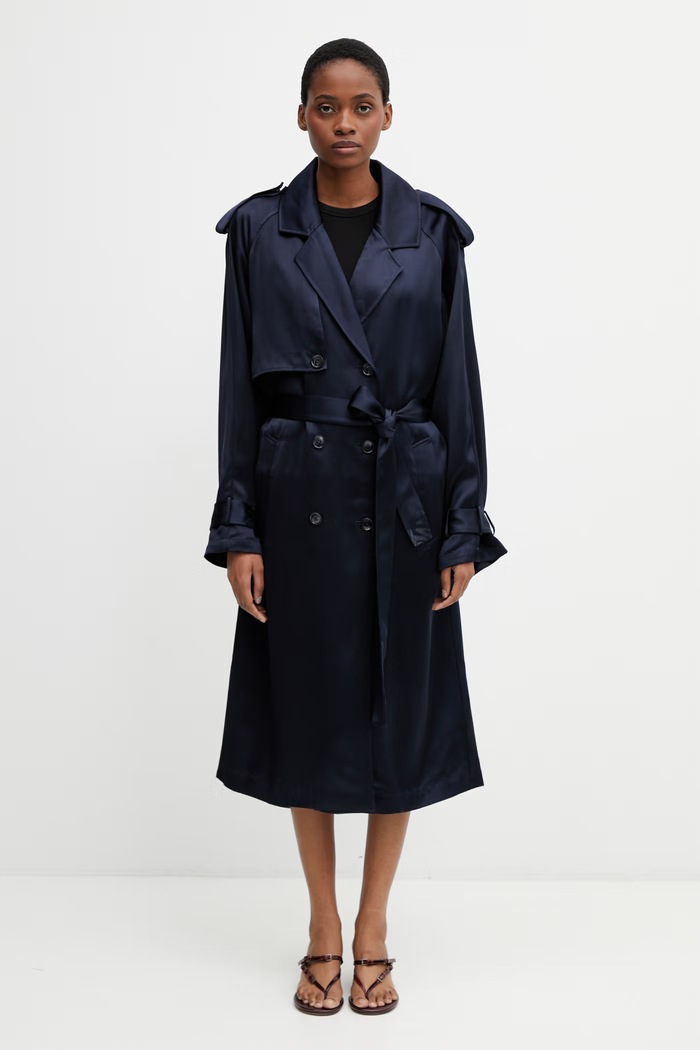 Anine Bing RICKIE MAXI TRENCH navy trench coat with viscose women's navy A.01.11779.NAV01