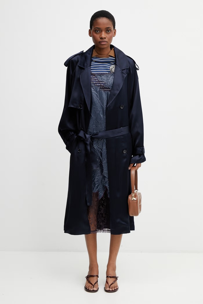 Anine Bing RICKIE MAXI TRENCH navy trench coat with viscose women's A.01.11779.NAV01