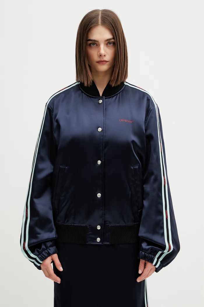 Off-White giacca bomber da donna con viscosa blu navy 2EK00OS26FAB001