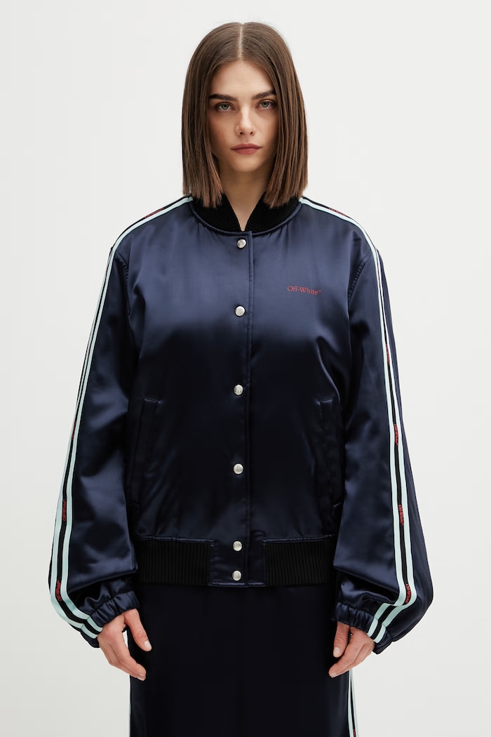 Off-White giacca bomber da donna con viscosa blu navy 2EK00OS26FAB001
