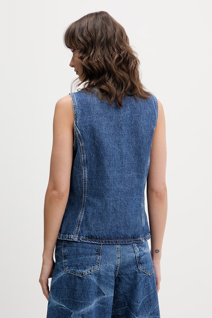 Дрехи Karl Lagerfeld Jeans елек женски деним B2W14039 син