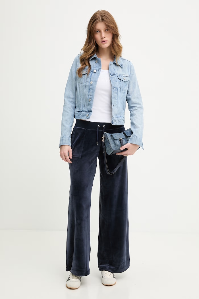 Juicy Couture kurtka jeansowa damska bawełniana DIAMANTE CROPPE JCDIJ126957 niebieski SS26