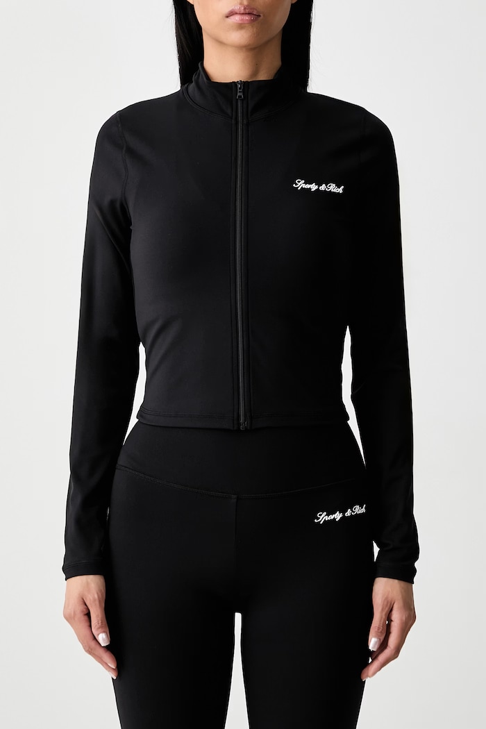 Sporty & Rich Signature Logo felpa con cerniera da donna TO01871326BA01 nero