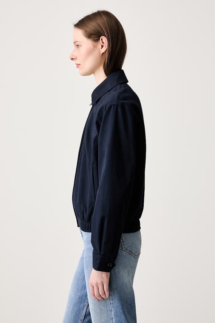 Sporty & Rich NY Crest късо яке дамско от памук OW02876243BL106 тъмносин SS26