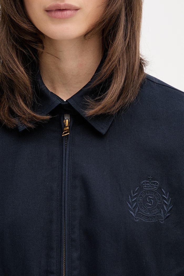 Sporty & Rich NY Crest κοντό μπουφάν γυναικείο βαμβακερό σκούρο μπλε OW02876243BL106