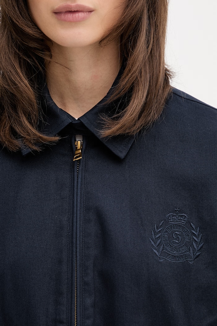 Sporty & Rich NY Crest κοντό μπουφάν γυναικείο βαμβακερό σκούρο μπλε OW02876243BL106