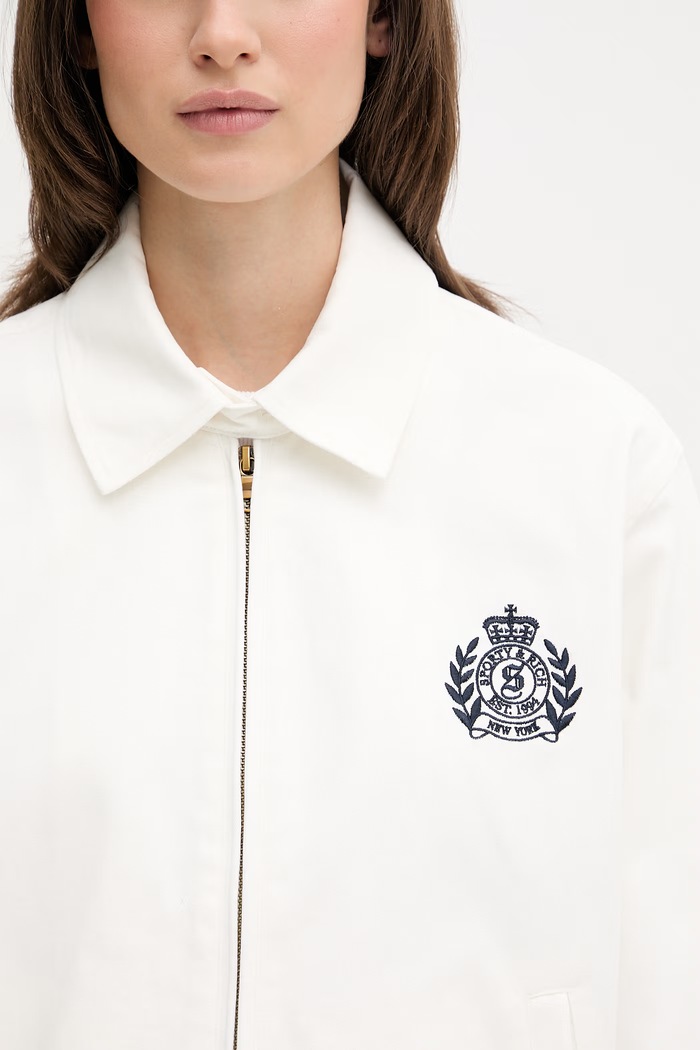 Sporty & Rich NY Crest κοντό μπουφάν γυναικείο βαμβακερό λευκό OW02876243WH37