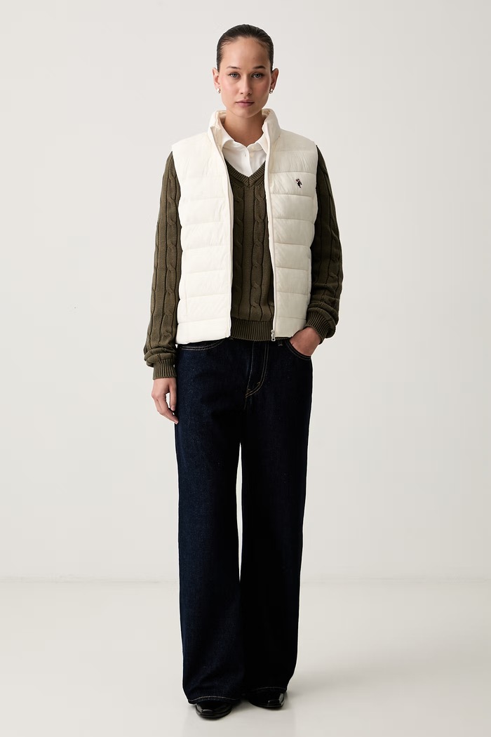 U.S. Polo Assn. bezrękawnik damski Lightweight Puffer Gilet WUP0367 beżowy SS26