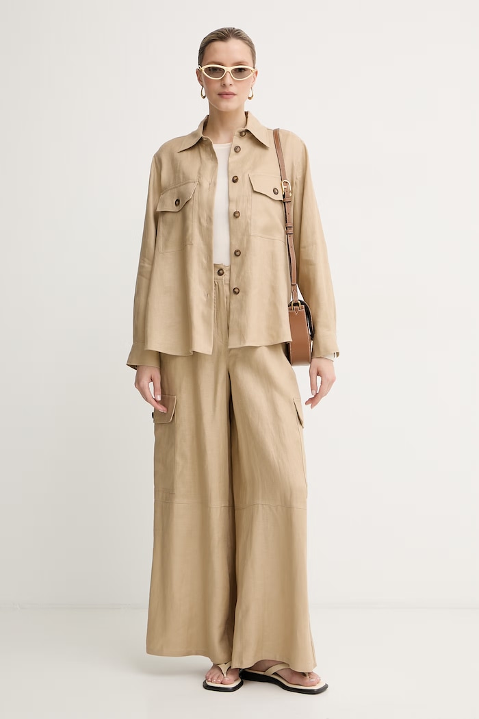 Weekend Max Mara srajčna jakna ženska lanena 2615041023600 bež SS26