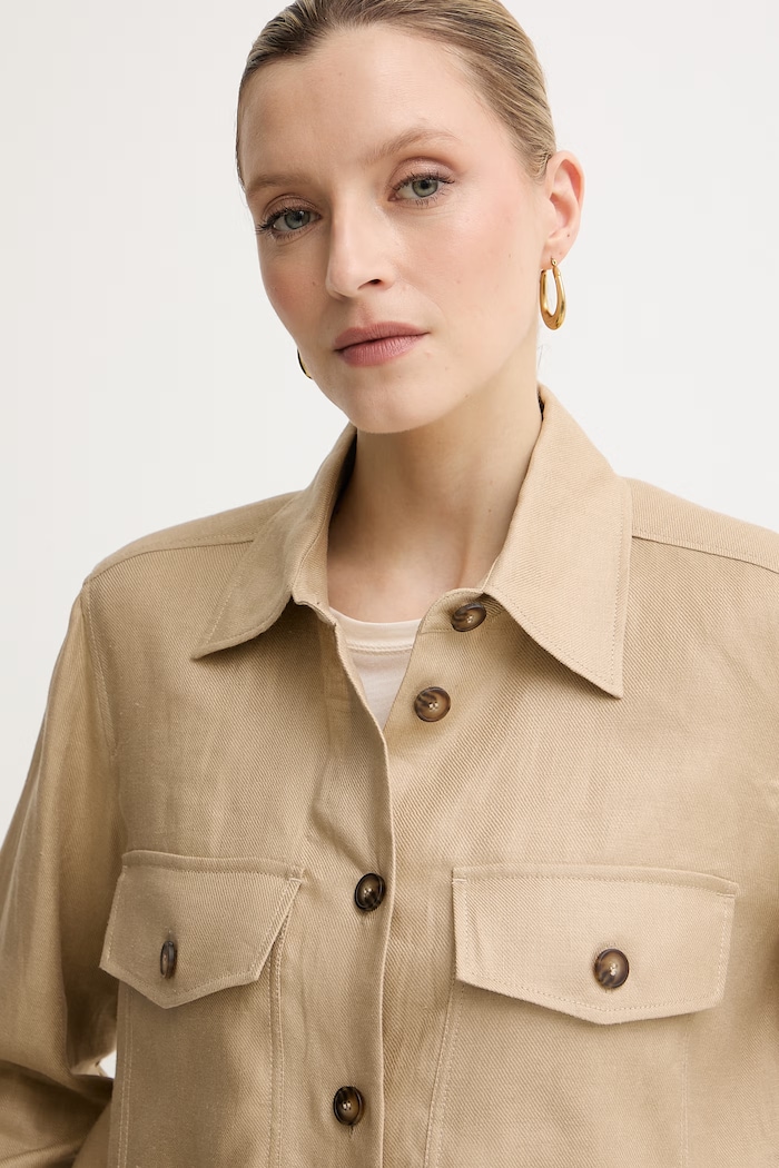 Weekend Max Mara srajčna jakna ženska lanena bež 2615041023600