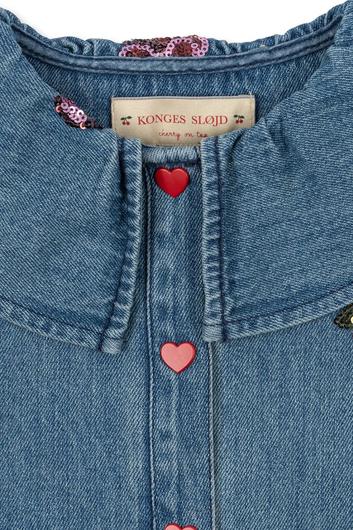 Dziewczynka Konges Sløjd kurtka jeansowa dziecięca MAGOT SEQUIN DENIM SHIRT GOTS KS104363.PreSpring granatowy