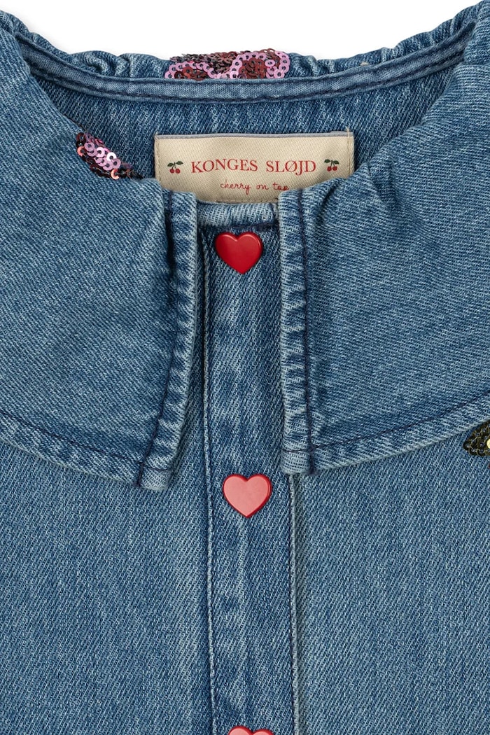 Dziewczynka Konges Sløjd kurtka jeansowa dziecięca MAGOT SEQUIN DENIM SHIRT GOTS KS104363.PreSpring granatowy
