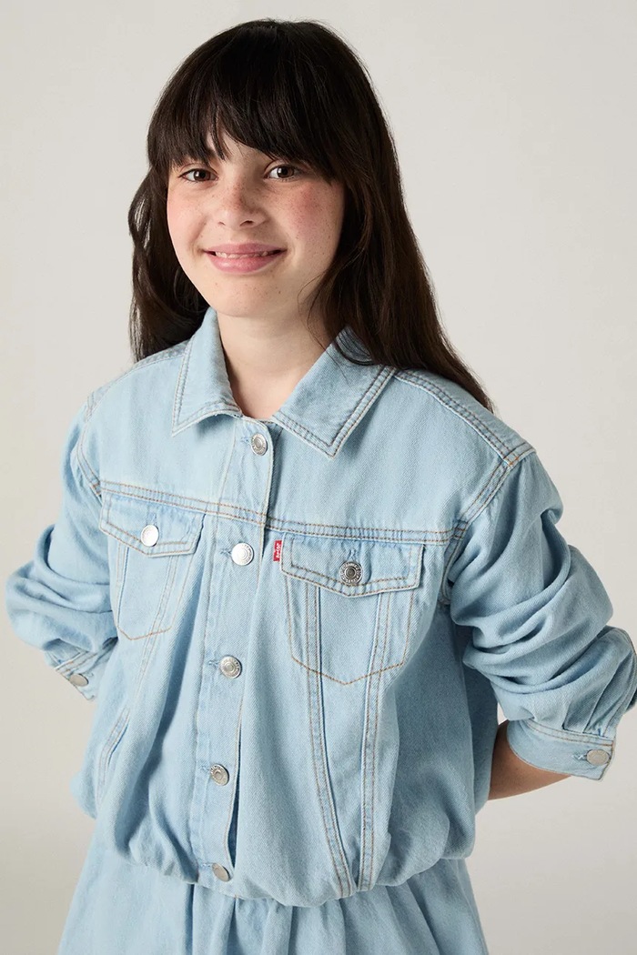 Detská rifľová bunda Levi's BUBBLE TRUCKER bez kapucne modrá 4EP789
