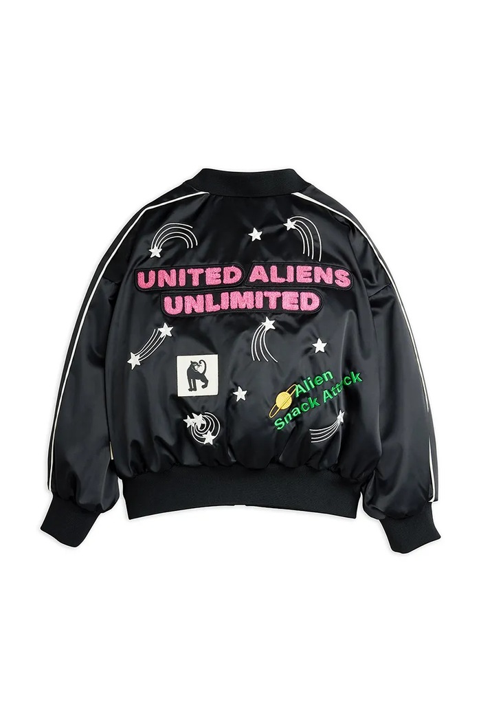 Detská bunda bomber Mini Rodini United aliens čierna 26210104