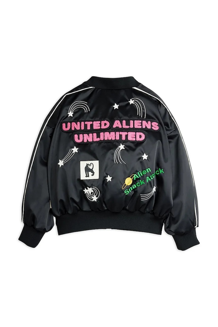 Detská bunda bomber Mini Rodini United aliens čierna 26210104