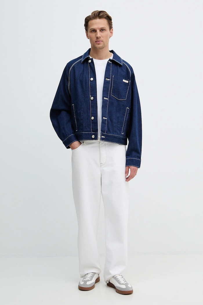 Džínová bunda Calvin Klein Jeans LV04RE734G modrá SS26