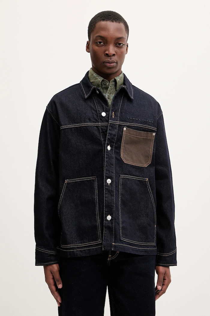 Τζιν μπουφάν Tommy Jeans χωρίς κουκούλα σκούρο μπλε DM0DM22419