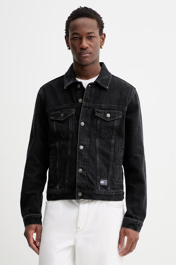 Rifľová bunda Tommy Jeans bez kapucne čierna DM0DM22670