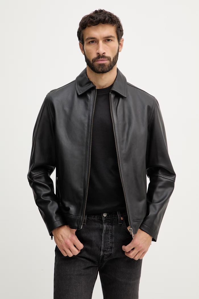BOSS Orange geacă de piele Jogear cu captuseala negru 50552141
