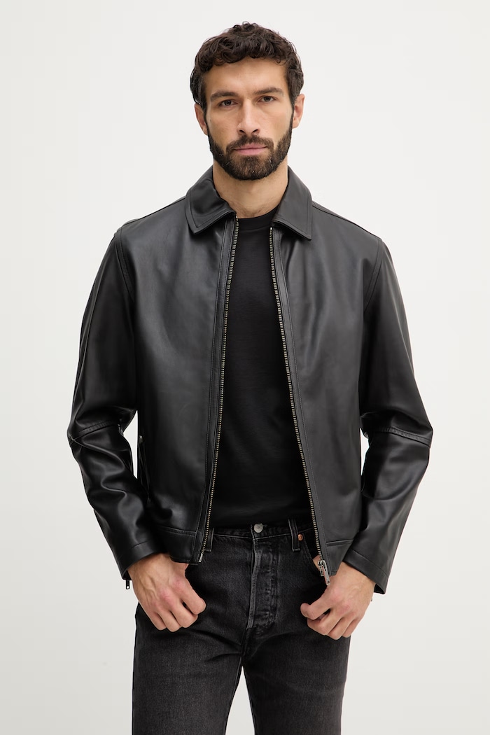 BOSS Orange geacă de piele Jogear cu captuseala negru 50552141