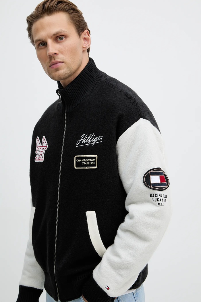 Vlnená bunda Tommy Hilfiger čierna MW0MW42581