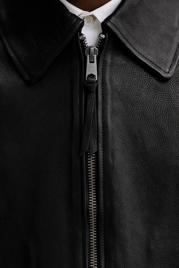 Kožená bunda AllSaints M054LD čierna