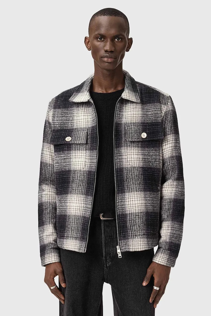 AllSaints jachetă de cămașă din bumbac necaptusit gri M059OD